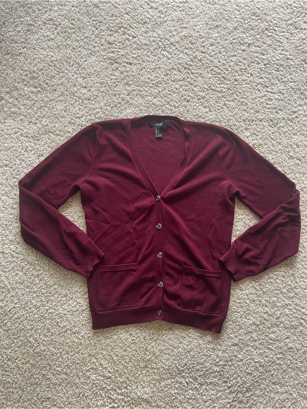 Forever 21 Wine Button-Up V-Neck Cardigan